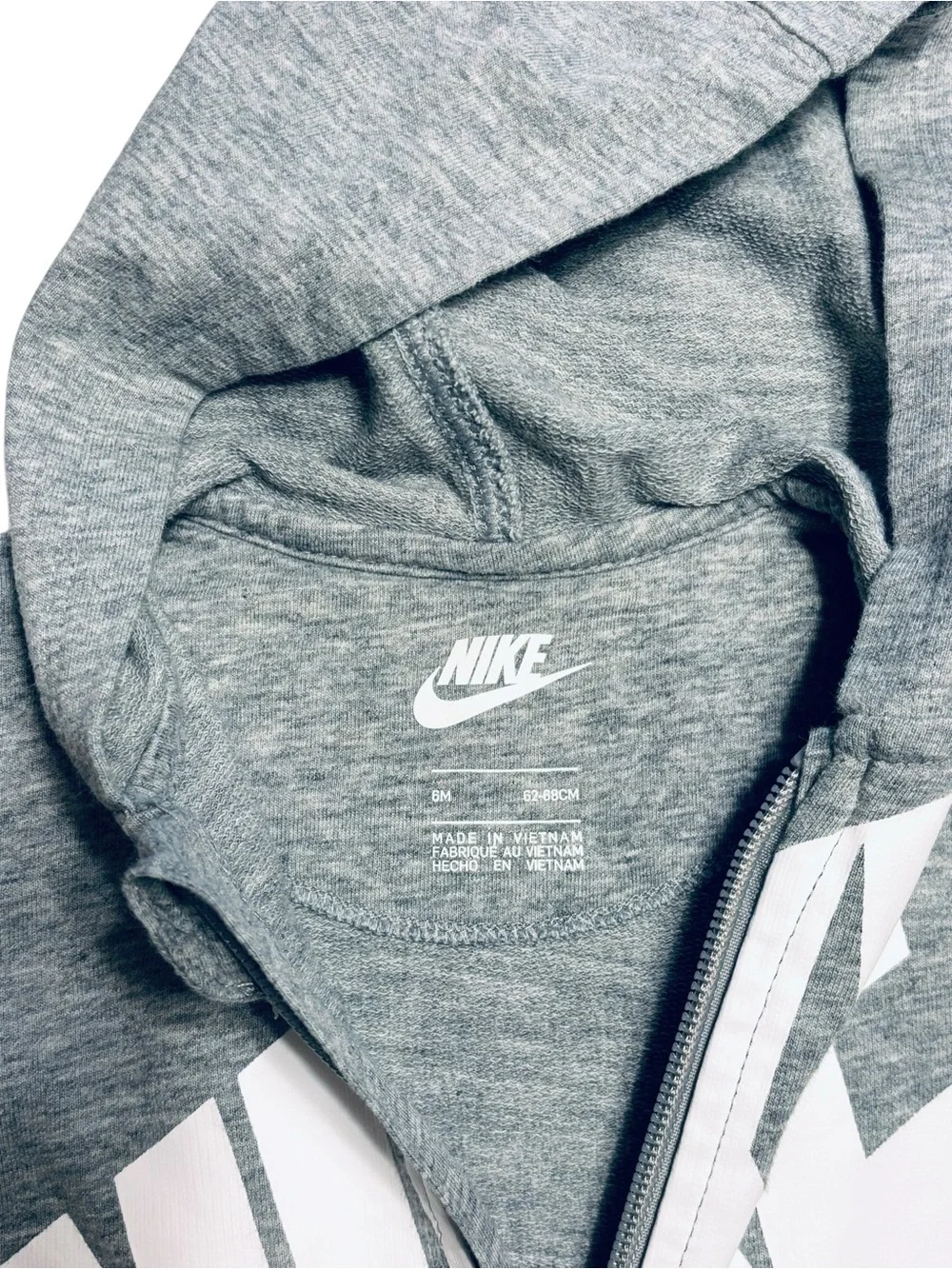Nike Gray Hooded Baby One-Piece with White Logo 6M 4 0584